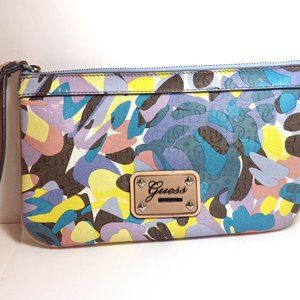 Guess Wristlet/ Clutch/ Purse Vegan Colorful Abstract Print